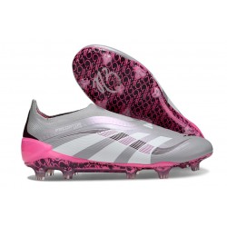 adidas Predator Elite Snörfria FG Grå Vit Rosa