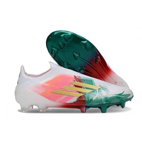 Fotbollsskor för Herrar adidas F50 Elite Laceless FG Vit Rosa Grön Guld