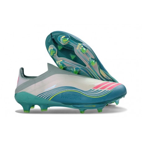 Adidas F50+ Laceless Elite FG Fotbollsskor Messi Vit Rosa Grön